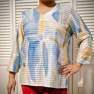 Alfred Dunner Abstract Watercolor Rib Texture Blouse